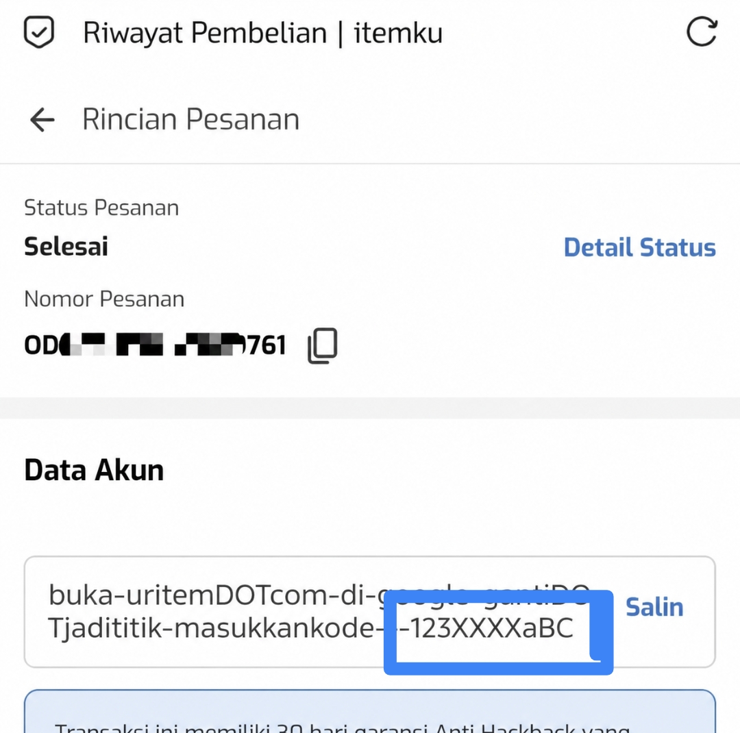 Contoh kode akses